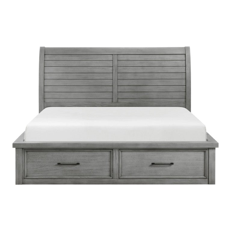 English Elm Bed California King Sleigh Style Mango Veneer Frame Six Drawer Storage Antique Gray B011S03980