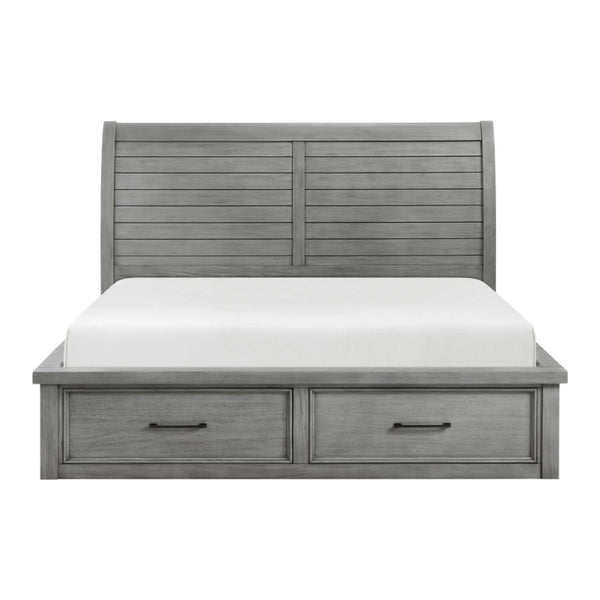 English Elm Bed California King Sleigh Style Mango Veneer Frame Six Drawer Storage Antique Gray B011S03980