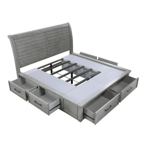 English Elm Bed California King Sleigh Style Mango Veneer Frame Six Drawer Storage Antique Gray B011S03980