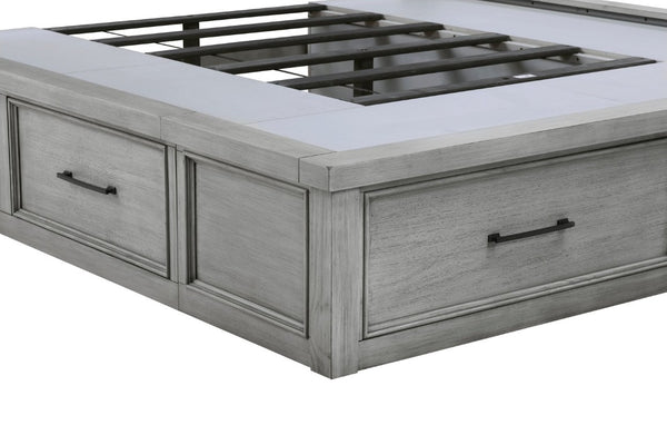 English Elm Bed California King Sleigh Style Mango Veneer Frame Six Drawer Storage Antique Gray B011S03980
