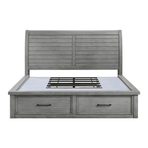 English Elm Bed California King Sleigh Style Mango Veneer Frame Six Drawer Storage Antique Gray B011S03980