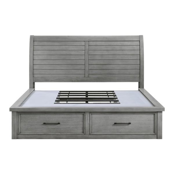 English Elm Bed California King Sleigh Style Mango Veneer Frame Six Drawer Storage Antique Gray B011S03980