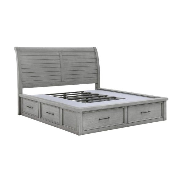 English Elm Bed California King Sleigh Style Mango Veneer Frame Six Drawer Storage Antique Gray B011S03980