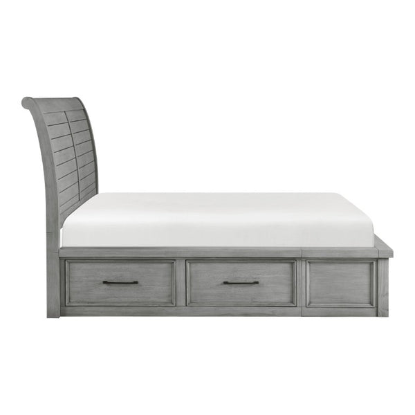 English Elm Bed California King Sleigh Style Mango Veneer Frame Six Drawer Storage Antique Gray B011S03980