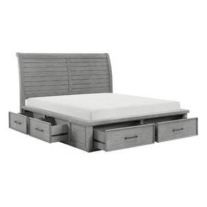 English Elm Bed California King Sleigh Style Mango Veneer Frame Six Drawer Storage Antique Gray B011S03980