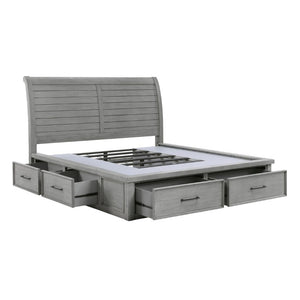 English Elm Bed California King Sleigh Style Mango Veneer Frame Six Drawer Storage Antique Gray B011S03980