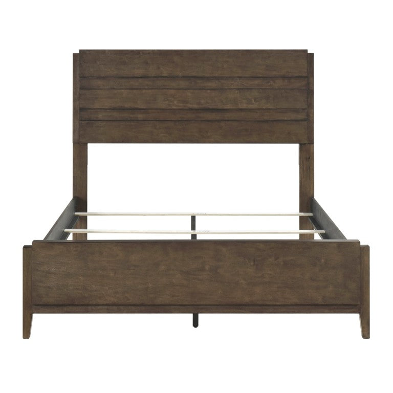 English Elm Bed California King Solid Rubberwood Slatted Headboard Dark Walnut Traditional Frame B011S03982