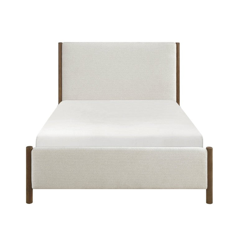 English Elm Bed Eastern King Chenille Upholstered Platform with Oak Pilaster Accents Modern B011S03985