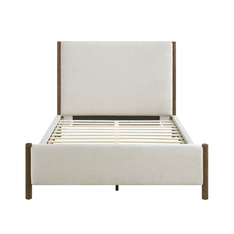 English Elm Bed Eastern King Chenille Upholstered Platform with Oak Pilaster Accents Modern B011S03985