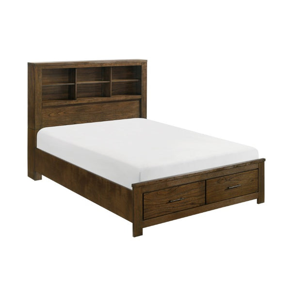 English Elm Bed Eastern King Bookcase Headboard Wire Brushed Oak Storage Footboard Rustic B011S03990