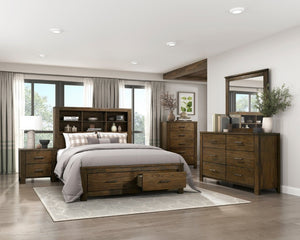English Elm Bed Eastern King Bookcase Headboard Wire Brushed Oak Storage Footboard Rustic B011S03990