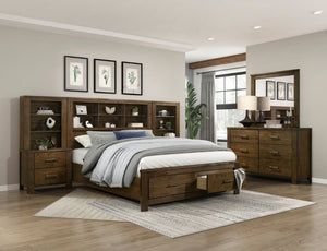 English Elm Bed Eastern King Bookcase Headboard Wire Brushed Oak Storage Footboard Rustic B011S03990