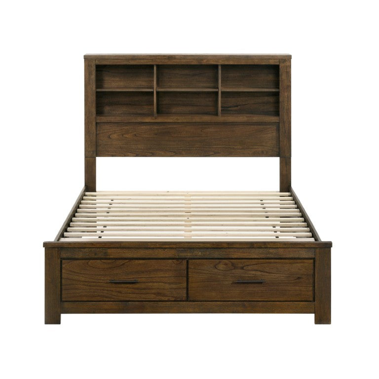 English Elm Bed California King Wire Brushed Oak Bookcase Headboard with Storage Footboard Drawers B011S03991