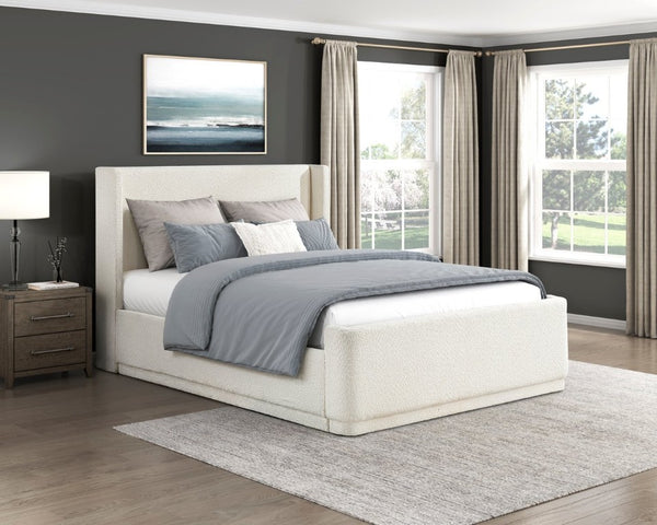 English Elm Bed Full Platform Wingback Upholstered Polyester Headboard Contemporary Bedroom B011S03997