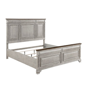 English Elm Bed Mansion Panel California King with Pilaster Molding in Oak Veneer Gray Finish B011S04000