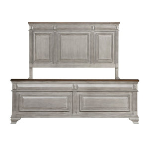 English Elm Bed Queen Traditional Mansion Panel Headboard Oak Veneer Two-Tone Gray Brown Finish B011S04001