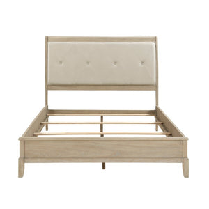 English Elm Bed Eastern King Tufted Faux Leather Headboard Farmhouse Wood Frame Bedroom B011S04004