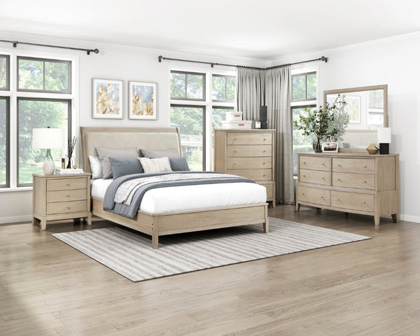 English Elm Bed Eastern King Tufted Faux Leather Headboard Farmhouse Wood Frame Bedroom B011S04004