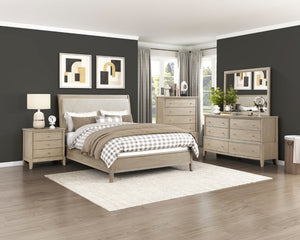 English Elm Bed Eastern King Tufted Faux Leather Headboard Farmhouse Wood Frame Bedroom B011S04004