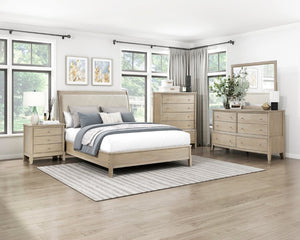 English Elm Bed California King Tufted Upholstered Frame Mindy Veneer Farmhouse Neutral Bedroom B011S04005