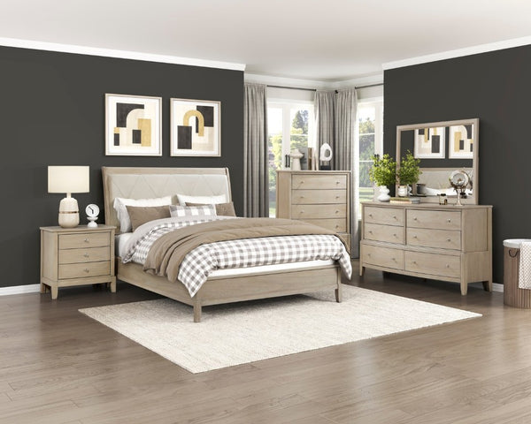 English Elm Bed California King Tufted Upholstered Frame Mindy Veneer Farmhouse Neutral Bedroom B011S04005