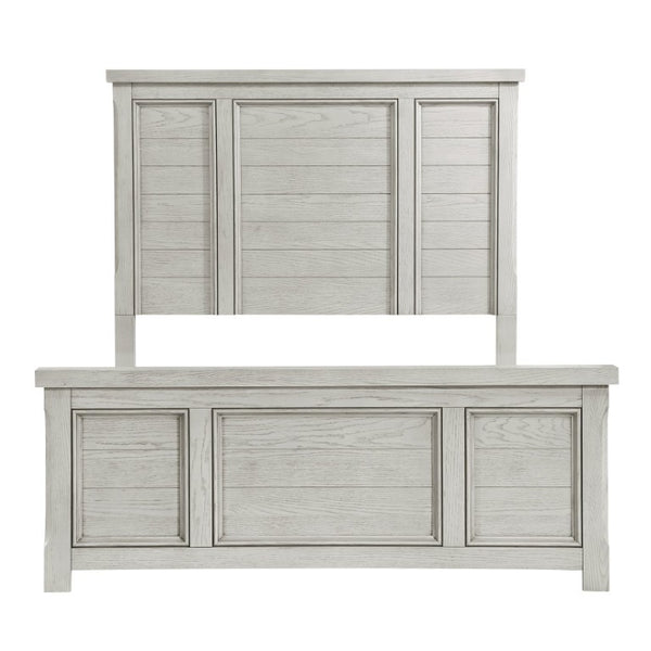 English Elm Bed Queen Panel Frame in Oak Veneer with Low Profile Footboard for Modern Bedroom B011S04008