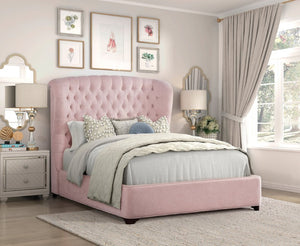 English Elm Bed Queen Wingback Tufted Chenille Upholstered Frame with Shelter Headboard B011S04010