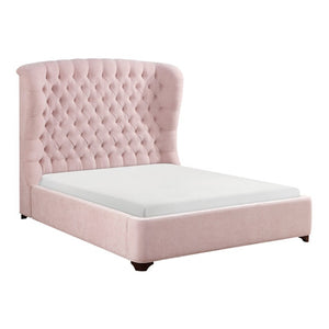English Elm Bed Full Wingback Button Tufted Chenille Upholstered Frame for Glamour Bedrooms B011S04011