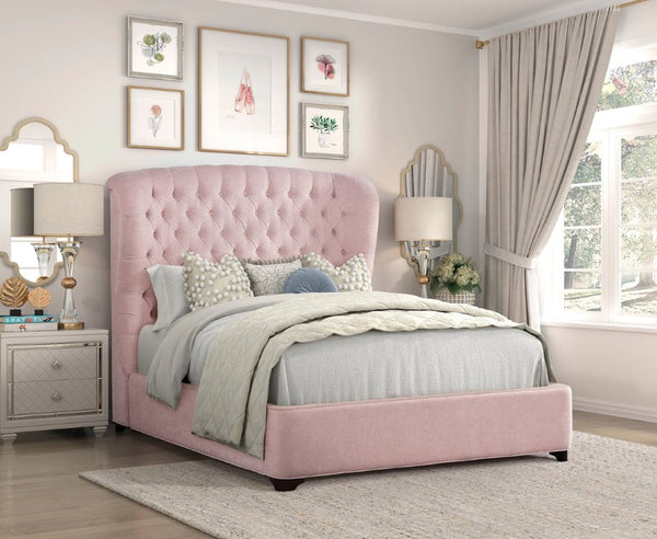 English Elm Bed Full Wingback Button Tufted Chenille Upholstered Frame for Glamour Bedrooms B011S04011