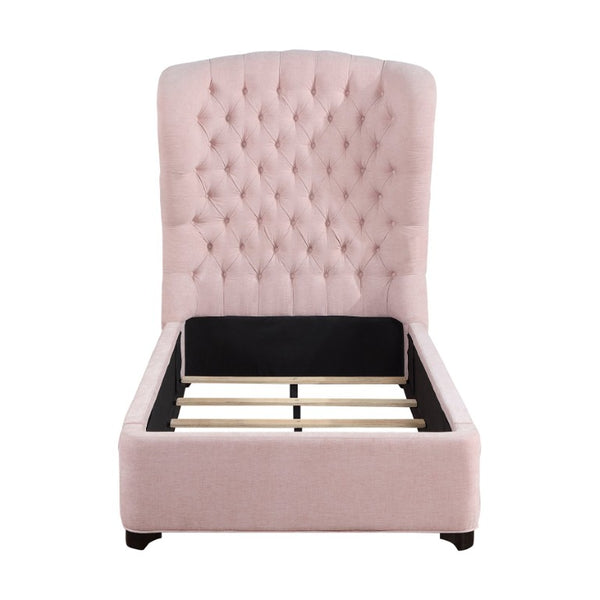 English Elm Bed Twin Wingback Button Tufted Blush Chenille Upholstered Mansion Style Frame B011S04012