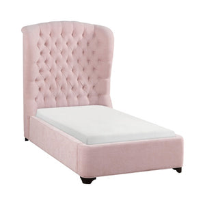 English Elm Bed Twin Wingback Button Tufted Blush Chenille Upholstered Mansion Style Frame B011S04012