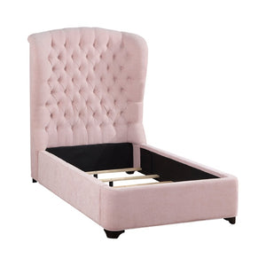 English Elm Bed Twin Wingback Button Tufted Blush Chenille Upholstered Mansion Style Frame B011S04012