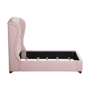 English Elm Bed Twin Wingback Button Tufted Blush Chenille Upholstered Mansion Style Frame B011S04012