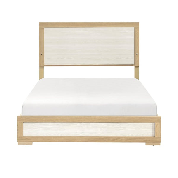 English Elm Bed Eastern King with Plank Headboard Weathered Finish Rustic Transitional Bedroom White 79.5 L x 89 W x 52 H Engineered Wood B011S04014