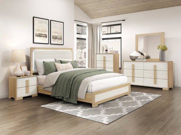 English Elm Bed Eastern King with Plank Headboard Weathered Finish Rustic Transitional Bedroom White 79.5 L x 89 W x 52 H Engineered Wood B011S04014