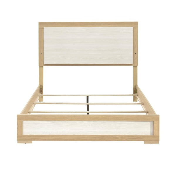 English Elm Bed Eastern King with Plank Headboard Weathered Finish Rustic Transitional Bedroom White 79.5 L x 89 W x 52 H Engineered Wood B011S04014