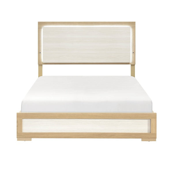 English Elm Bed Eastern King with Plank Headboard Weathered Finish Rustic Transitional Bedroom White 79.5 L x 89 W x 52 H Engineered Wood B011S04014
