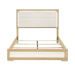 English Elm Bed Eastern King with Plank Headboard Weathered Finish Rustic Transitional Bedroom White 79.5 L x 89 W x 52 H Engineered Wood B011S04014