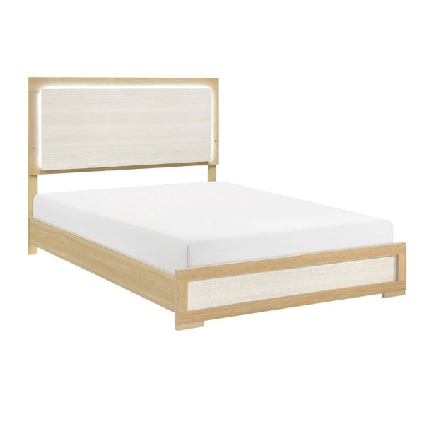 English Elm Bed Eastern King with Plank Headboard Weathered Finish Rustic Transitional Bedroom White 79.5 L x 89 W x 52 H Engineered Wood B011S04014