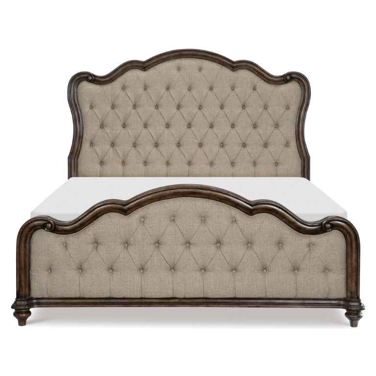 English Elm Bed California King Tufted Upholstered Headboard Oak Veneer Traditional Bedroom Frame B011S04017