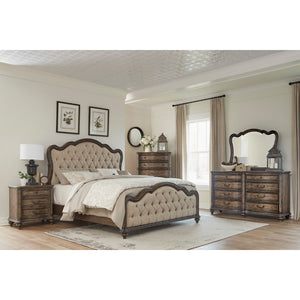 English Elm Bed California King Tufted Upholstered Headboard Oak Veneer Traditional Bedroom Frame B011S04017