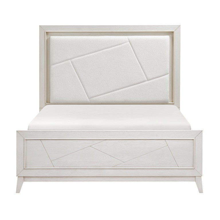 English Elm Bed Eastern King Oak Veneer Ivory Chenille Headboard with LED Ambient Backlighting B011S04019