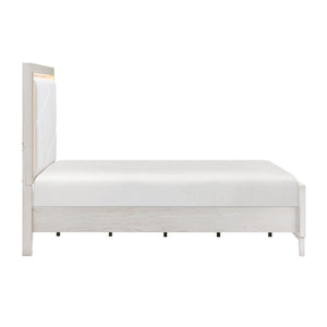 English Elm Bed Eastern King Oak Veneer Ivory Chenille Headboard with LED Ambient Backlighting B011S04019