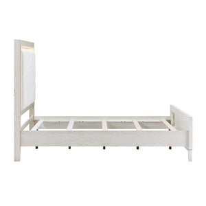 English Elm Bed Eastern King Oak Veneer Ivory Chenille Headboard with LED Ambient Backlighting B011S04019