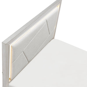 English Elm Bed Eastern King Oak Veneer Ivory Chenille Headboard with LED Ambient Backlighting B011S04019
