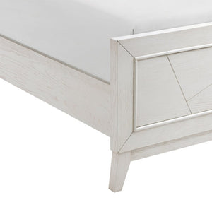 English Elm Bed Eastern King Oak Veneer Ivory Chenille Headboard with LED Ambient Backlighting B011S04019