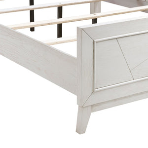 English Elm Bed Eastern King Oak Veneer Ivory Chenille Headboard with LED Ambient Backlighting B011S04019
