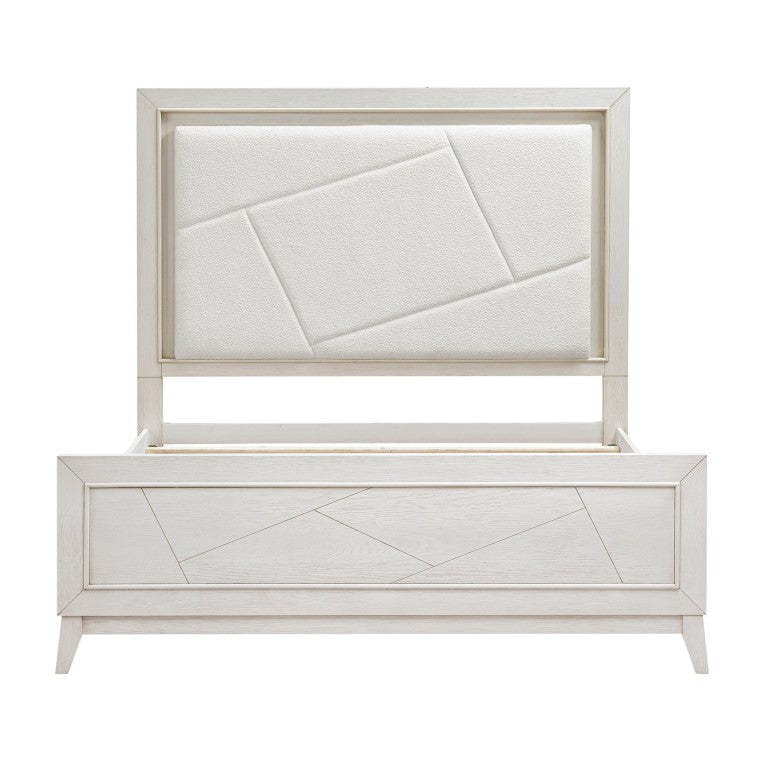 English Elm Bed Eastern King Oak Veneer Ivory Chenille Headboard with LED Ambient Backlighting B011S04019