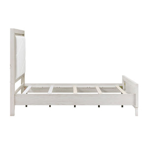 English Elm Bed Eastern King Oak Veneer Ivory Chenille Headboard with LED Ambient Backlighting B011S04019