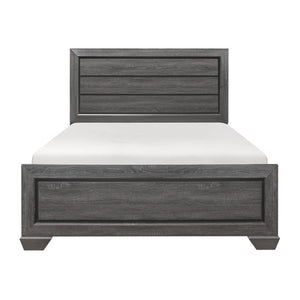 English Elm Bed Queen Gray Engineered Wood Frame with Embossed Raised Panel Headboard for Modern Rooms B011S04021